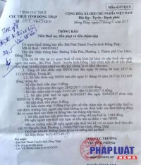 Văn bản được cho là của Cục Thuế Đồng Tháp đòi cưỡng chế nợ thuế 1.063 đồng.