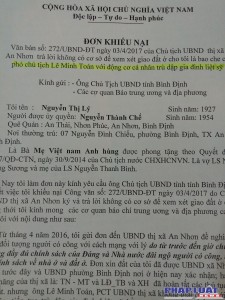 Đơn khiếu nại của mẹ Nguyễn Thị Lý