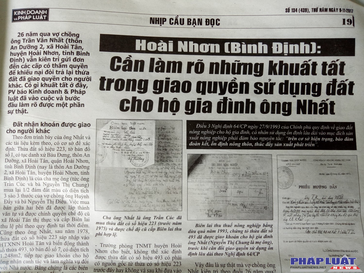 Hoài Nhơn (Bình Định): Cần làm rõ những khuất tất trong giao quyền sử dụng đất cho hộ gia đình ông Nhất